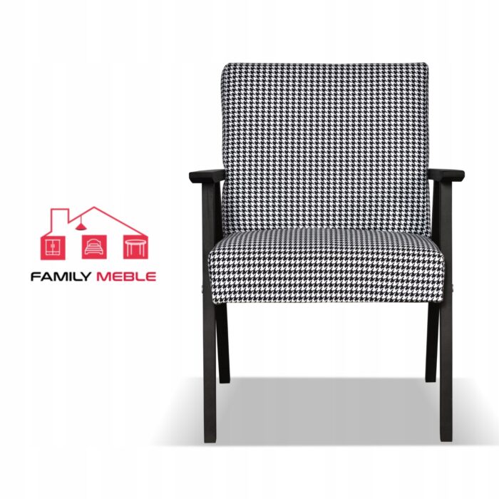 Fotel w stylu PRL retro vintage SOLER Family Meble Pepitka czarno - biała - obrazek 2