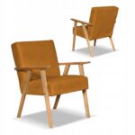 Fotel w stylu PRL retro vintage SOLER Family Meble musztardowy welur Hunter