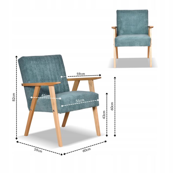 Fotel w stylu PRL retro vintage SOLER Family Meble miętowy sztruks Anafi - DOSTĘPNY OD RĘKI - obrazek 5