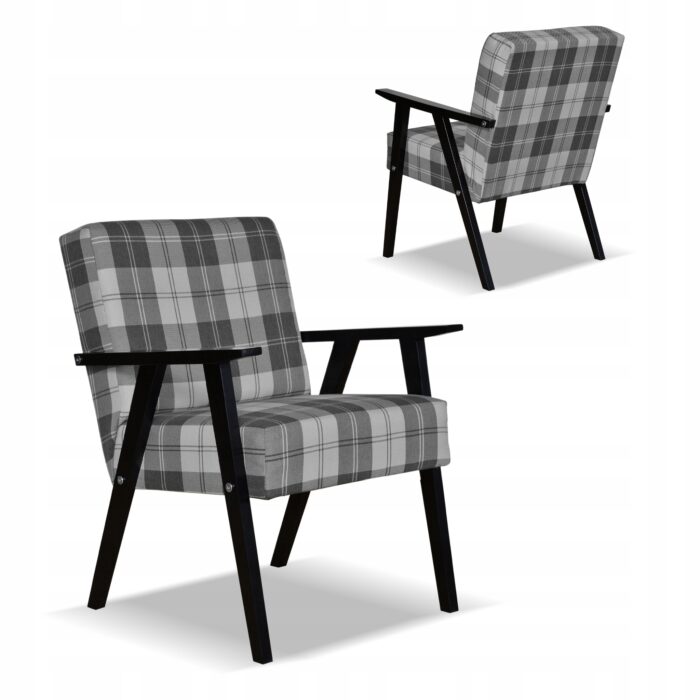 Fotel w stylu PRL retro vintage SOLER Family Meble krata szara - obrazek 1
