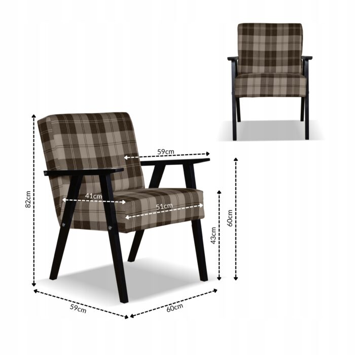 Fotel w stylu PRL retro vintage SOLER Family Meble krata brązowa - obrazek 6