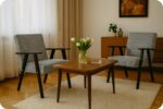 Fotel w stylu PRL retro vintage SOLER Family Meble Pepitka czarno - biała - obrazek 3