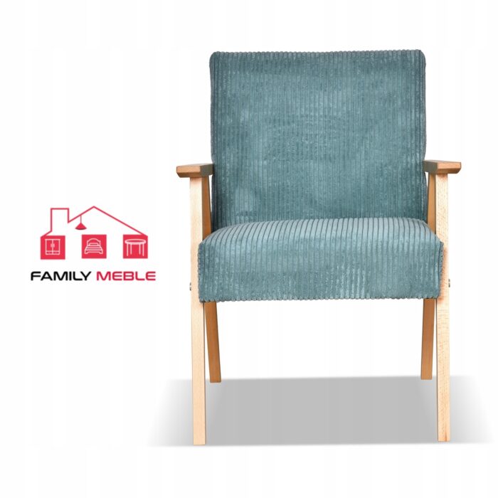 Fotel w stylu PRL retro vintage SOLER Family Meble miętowy sztruks Anafi - DOSTĘPNY OD RĘKI - obrazek 2