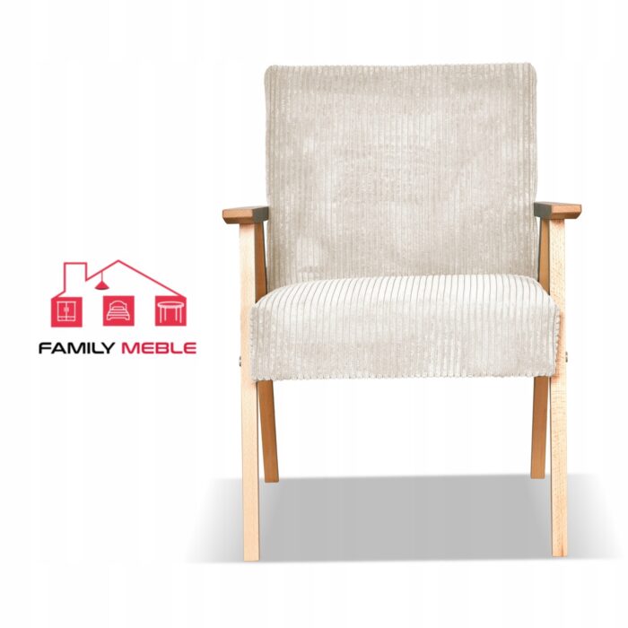 Fotel w stylu PRL retro vintage SOLER Family Meble beżowy sztruks Anafi - obrazek 4