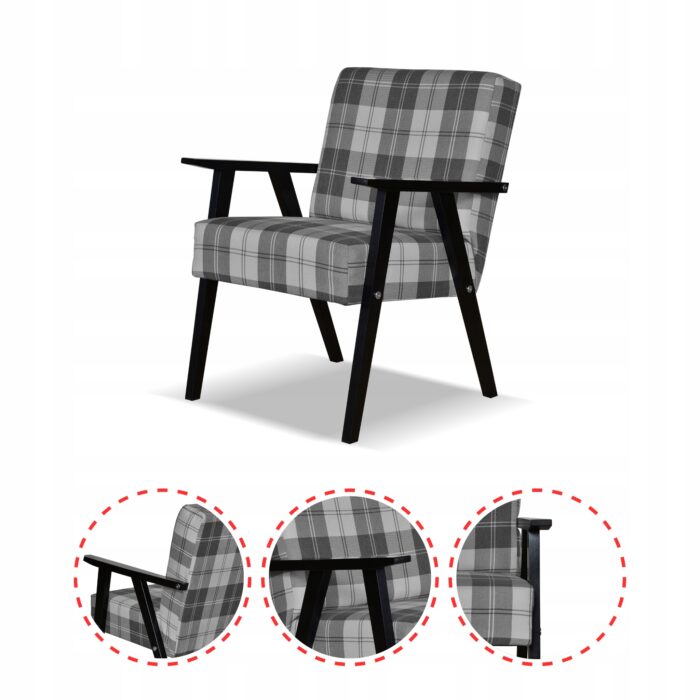 Fotel w stylu PRL retro vintage SOLER Family Meble krata szara - obrazek 5
