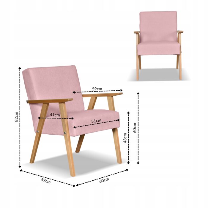 Fotel w stylu PRL retro vintage SOLER Family Meble różowy welur Hunter - obrazek 6