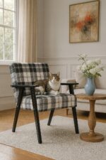 Fotel w stylu PRL retro vintage SOLER Family Meble krata granatowo - biała - obrazek 2