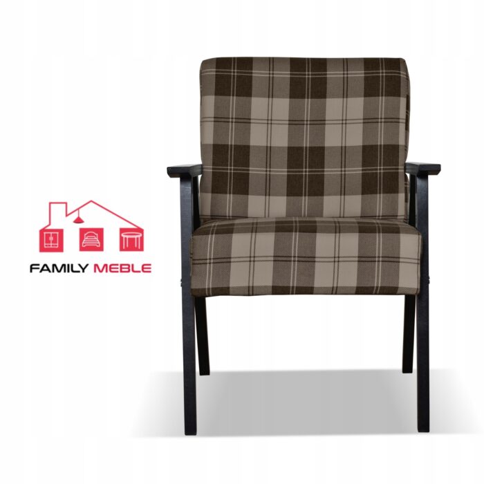 Fotel w stylu PRL retro vintage SOLER Family Meble krata brązowa - obrazek 3