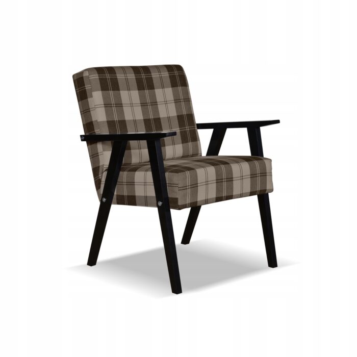 Fotel w stylu PRL retro vintage SOLER Family Meble krata brązowa - obrazek 8
