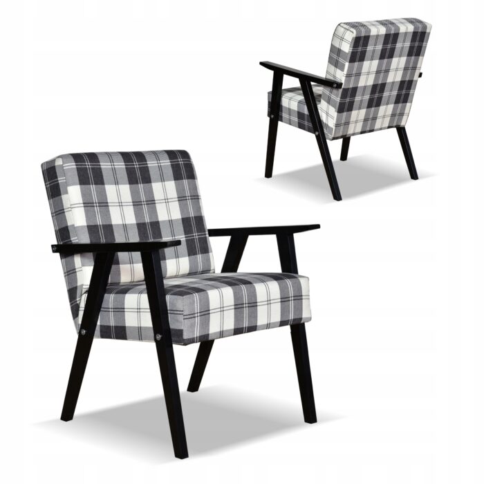 Fotel w stylu PRL retro vintage SOLER Family Meble krata granatowo - biała - obrazek 1