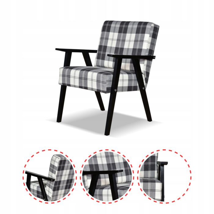 Fotel w stylu PRL retro vintage SOLER Family Meble krata granatowo - biała - obrazek 5