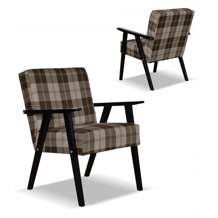 Fotel w stylu PRL retro vintage SOLER Family Meble krata brązowa - obrazek 1