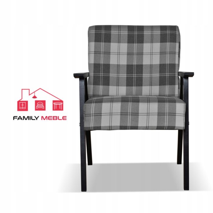 Fotel w stylu PRL retro vintage SOLER Family Meble krata szara - obrazek 3