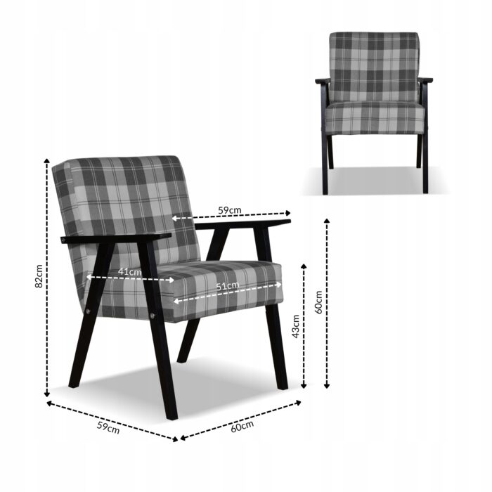 Fotel w stylu PRL retro vintage SOLER Family Meble krata szara - obrazek 6