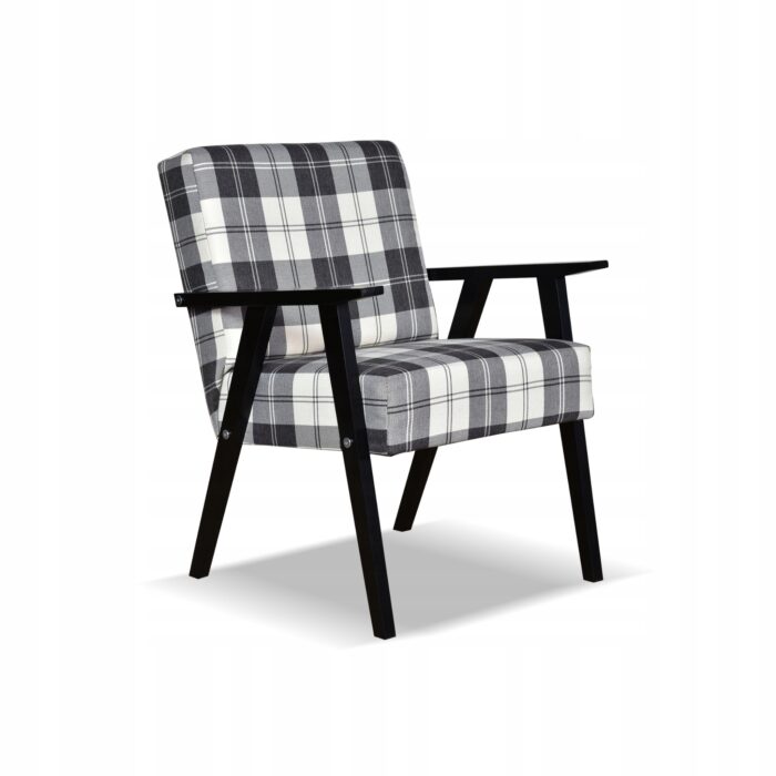 Fotel w stylu PRL retro vintage SOLER Family Meble krata granatowo - biała - obrazek 8