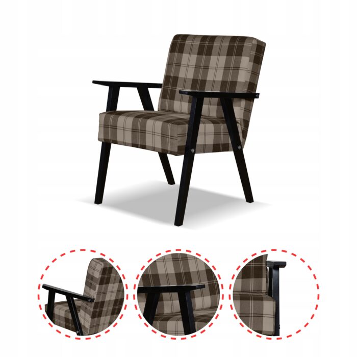 Fotel w stylu PRL retro vintage SOLER Family Meble krata brązowa - obrazek 5