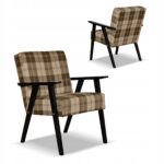 Fotel w stylu PRL retro vintage SOLER Family Meble krata brązowo - beżowa