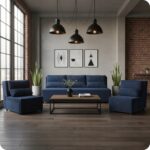 Zestaw KIMO funkcja spania sofa fotele Family Meble granatowy Anafi sztruks