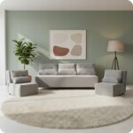 Zestaw KIMO funkcja spania sofa fotele Family Meble j. szary Hunter welur