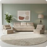 Zestaw KIMO funkcja spania sofa fotele Family Meble beżowy Hunter welur