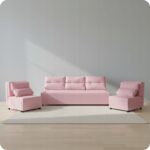 Zestaw KIMO funkcja spania sofa fotele Family Meble różowy Hunter welur