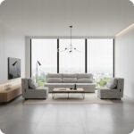 Zestaw KIMO funkcja spania sofa fotele Family Meble j. szary Ramona welur