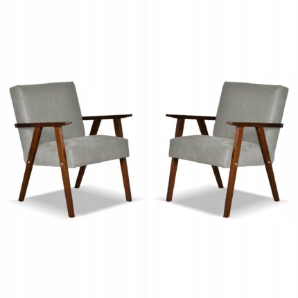 Fotel PRL zestaw retro vintage SOLER Family Meble ciemny szary welur Angel