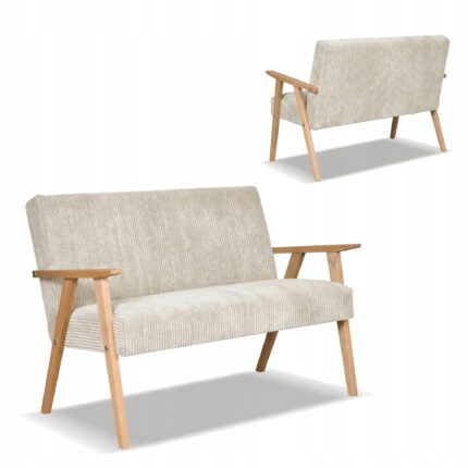 Sofa w stylu PRL retro vintage SOLER Family Meble beżowy sztruks Anafi