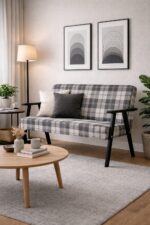 Sofa w stylu PRL retro vintage SOLER Family Meble krata szara - obrazek 3