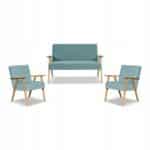 Zestaw mebli PRL retro SOLER sofa fotele Family Meble turkus welur Hunter