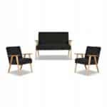 Zestaw mebli PRL retro SOLER sofa fotele Family Meble czarny sztruks Anafi