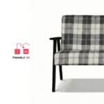 Zestaw mebli PRL retro SOLER sofa fotele Family Meble krata granat - biała - obrazek 3