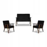 Zestaw mebli PRL retro SOLER sofa fotele Family Meble czarny welur Angel