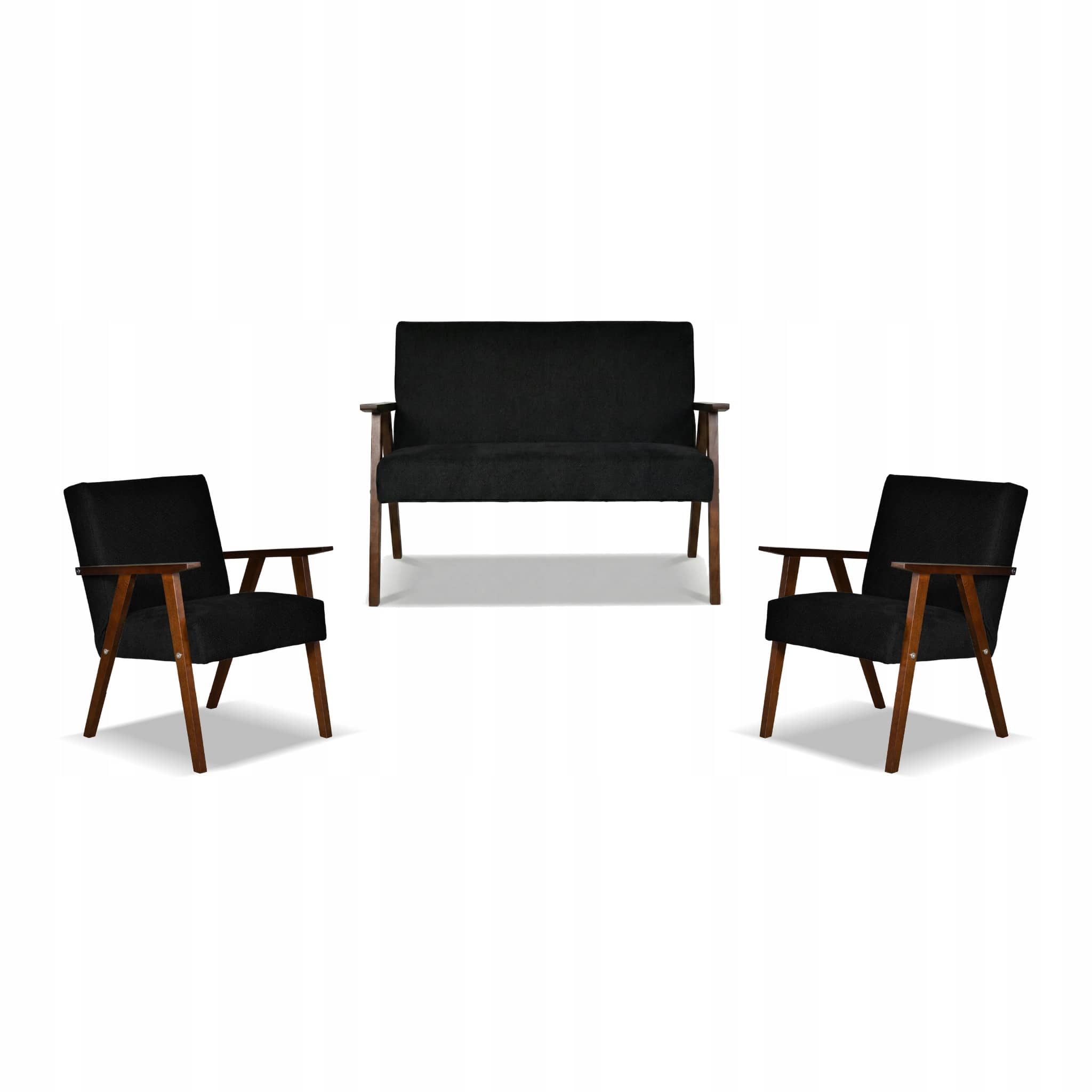 2b4bbe2ed24a2777e0f7bdce518fca5e.jpg Zestaw mebli PRL retro SOLER sofa fotele Family Meble czarny welur Angel - obrazek 1