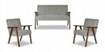 Zestaw mebli PRL retro SOLER sofa fotele Family Meble c. szary welur Angel - obrazek 11