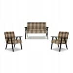 Zestaw mebli PRL retro SOLER sofa fotele Family Meble krata brąz - beż