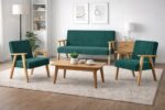 Zestaw mebli PRL retro SOLER sofa fotele Family Meble zielony sztruks Anafi - obrazek 12