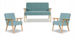 Zestaw mebli PRL retro SOLER sofa fotele Family Meble turkus welur Hunter - obrazek 11