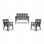 Zestaw mebli PRL retro SOLER sofa fotele Family Meble krata szara