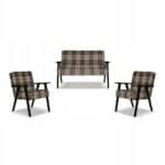 Zestaw mebli PRL retro SOLER sofa fotele Family Meble krata brązowa