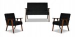 Zestaw mebli PRL retro SOLER sofa fotele Family Meble czarny welur Angel - obrazek 11