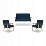 Zestaw mebli PRL retro SOLER sofa fotele Family Meble granat welur Hunter