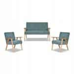 Zestaw mebli PRL retro SOLER sofa fotele Family Meble turkus sztruks Anafi