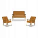 Zestaw mebli PRL retro SOLER sofa fotele Family Meble miodowy welur Hunter