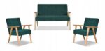 Zestaw mebli PRL retro SOLER sofa fotele Family Meble zielony sztruks Anafi - obrazek 11