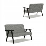 Zestaw mebli PRL retro SOLER sofa fotele Family Meble pepitka czarno biała - obrazek 9