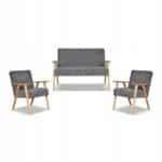 Zestaw mebli PRL retro SOLER sofa fotele Family Meble c szary sztruks Anafi