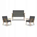 Zestaw mebli PRL retro SOLER sofa fotele Family Meble szary welur Hunter