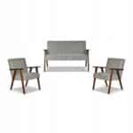 Zestaw mebli PRL retro SOLER sofa fotele Family Meble c. szary welur Angel