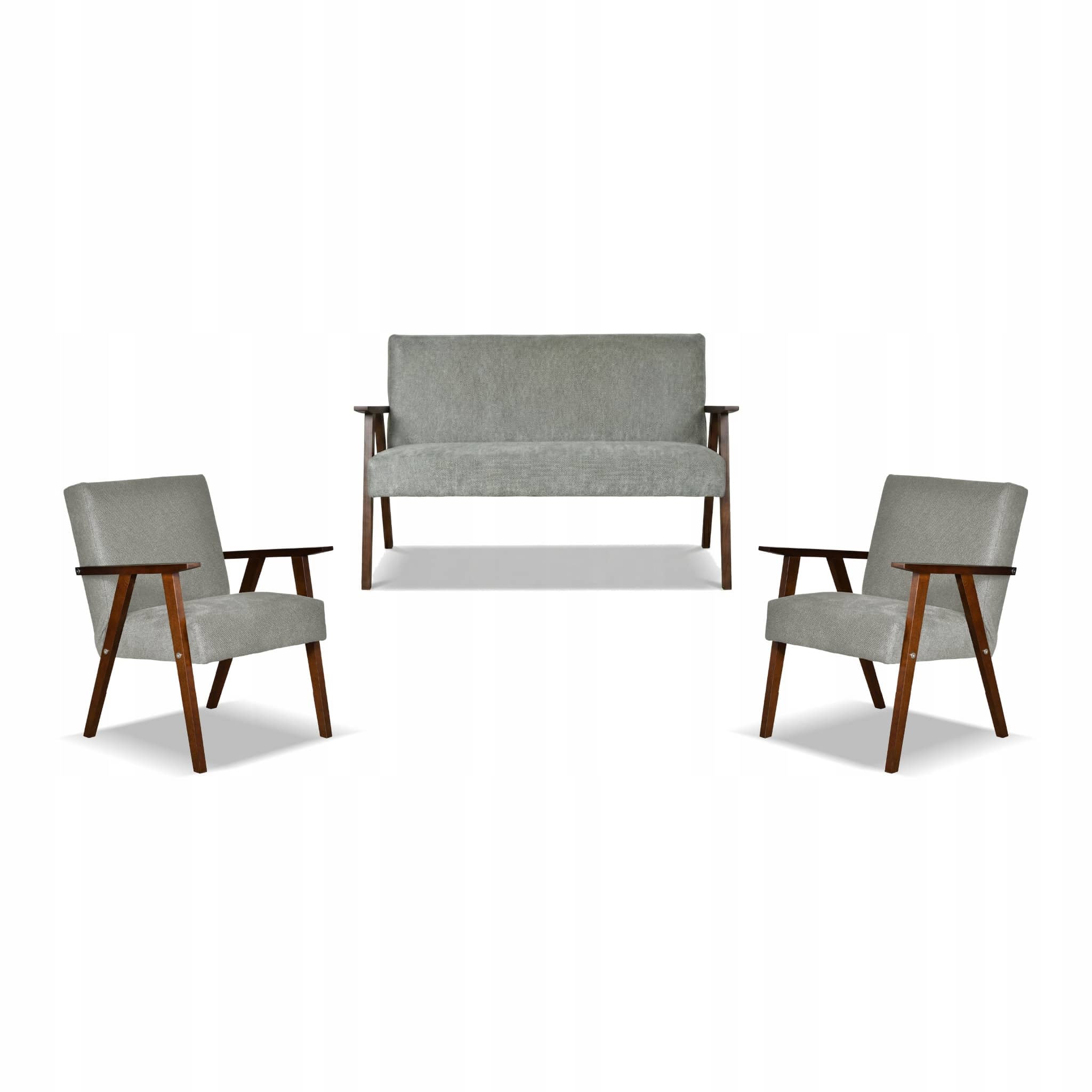 cda41eadccbb0fc64e4de6ac9d19abbd.jpg Zestaw mebli PRL retro SOLER sofa fotele Family Meble c. szary welur Angel - obrazek 1